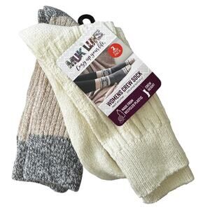 MUK LUK (2) pair Woman's Crew Socks Shoe Sz 6-11 New Giftable